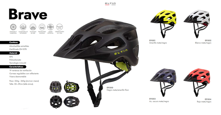 CASCO BICICLETA ELTIN BRAVE NEGRO MATE 55-59